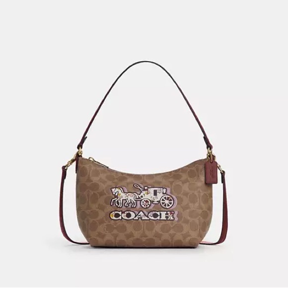 COACH Zip Top Shoulder Bag In Signature Canvas With Horse And Carriage Print